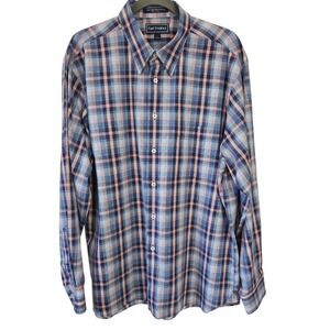 Paul Fredrick Mens Button Down Shirt Large Blue Plaid Cotton Long Sleeve